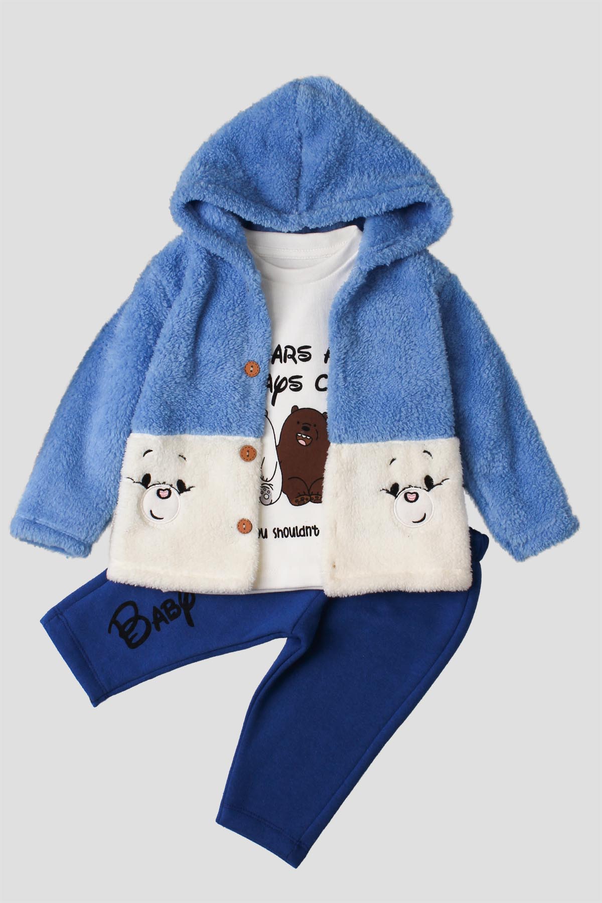 Unisex Bebek 3 Lü Baby Bear Baskılı Kapüşonlu Takım 6 - 24 Ay
